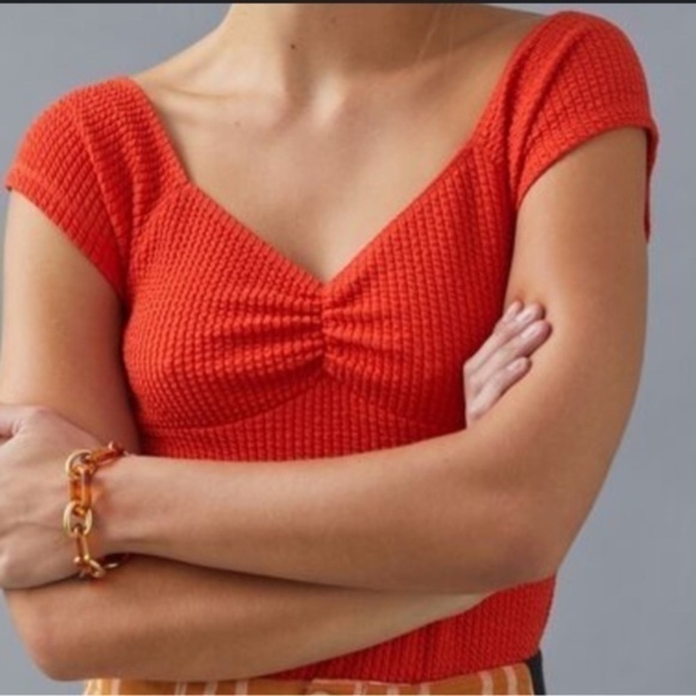 Maeve Red Textured Knit Top
